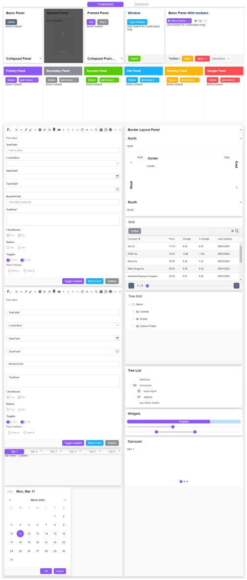 Lilac Modern components - ExtJS theme